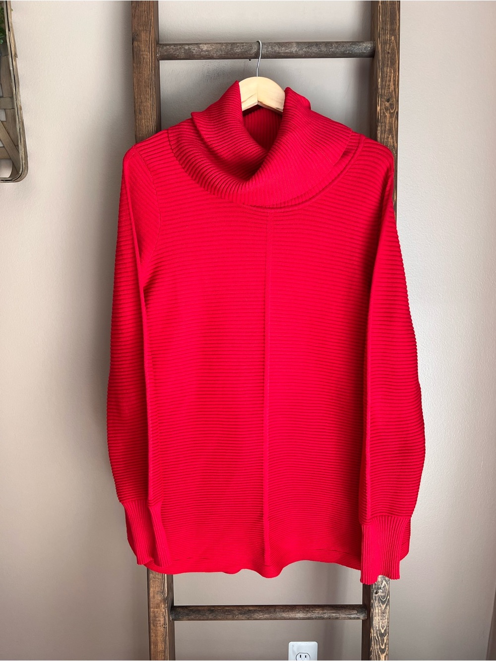 Cyrus Red Ribbed Cowl Neck Sweater